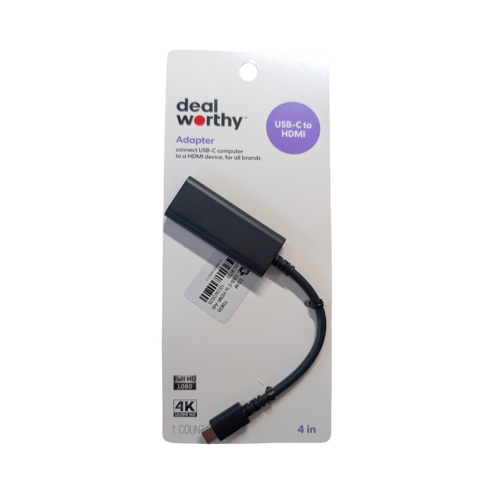 Nn9-O Dealworthy USB-C to HDMI Adapter 4K | 4" Cable | Plug & Play | Black